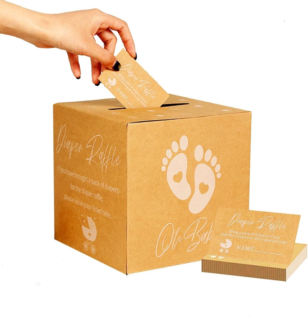 Set van 50 Loterijkaarten en Opvouwbare Doos, Duurzaam Karton, Perfect voor Babyshowers, Feestspellen en Evenementdecoraties