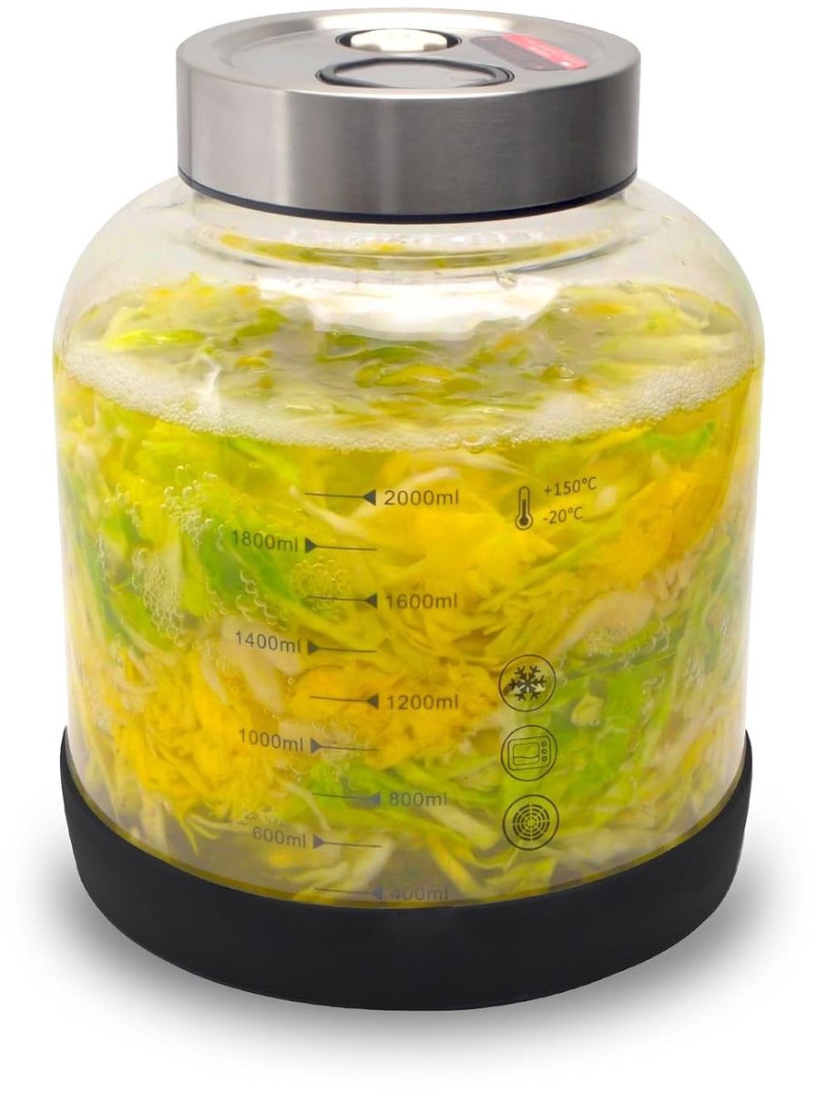 Fermentatiepot set - Transparant - 2 Liter - Borosilicaatglas met Dubbele Afsluitklep - Voor Thuisfermentatie