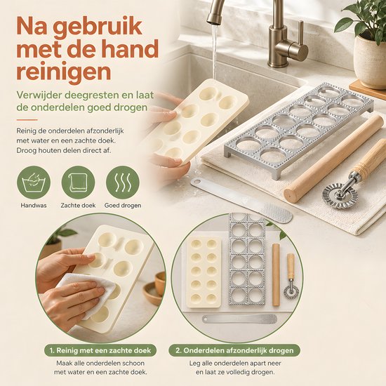 Ravioli maker set 4-delig - Aluminium raviolivorm met 12 vakken - Met deegroller, vulspatel en gekarteld snijwiel - Voor verse vierkante pasta van AIMASON — afbeelding 3
