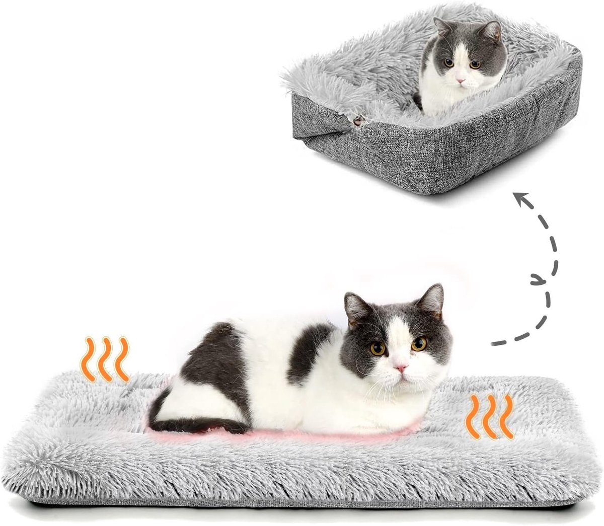 HisKes Zelfverwarmend kattenbed - Zelfverwarmende huisdiermat - 50 x 60 cm - Kattenmat - Kattenbed - Verwarmingsmat voor huisdieren - Geschikt voor binnen- en buitenkatten - Antislip onderkant - Wasbaar - Geen elektriciteit nodig - Grijs