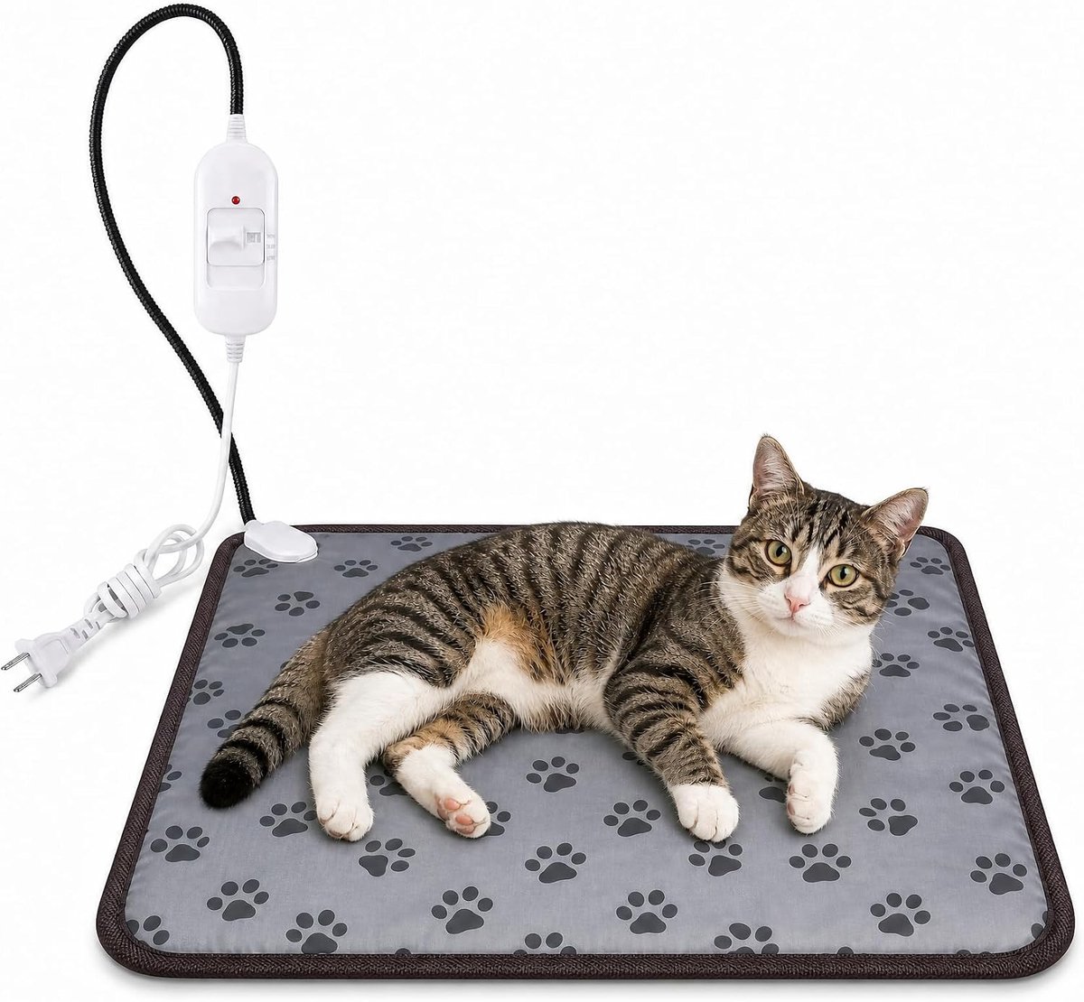 HisKes 45x45 cm Warmtemat voor huisdieren- Warmtemat kat - warmtemat hond - Werbeterde elektrische verwarmingsmat – Verwarmingsdeken met knaagbestendig snoer – 2 temperatuurstanden – Pootafdruk-motief