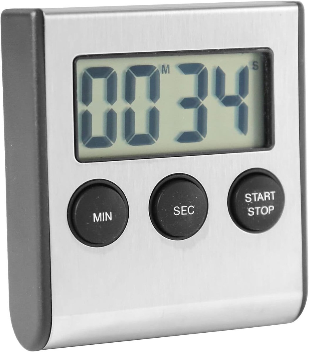 Kookwekkers - Digitale Timer met Magneet - 1 Stuks - LCD Scherm en RVS - Voor Koken en Bakken - Zilver — cadeau in Kookcadeaus - foto 2