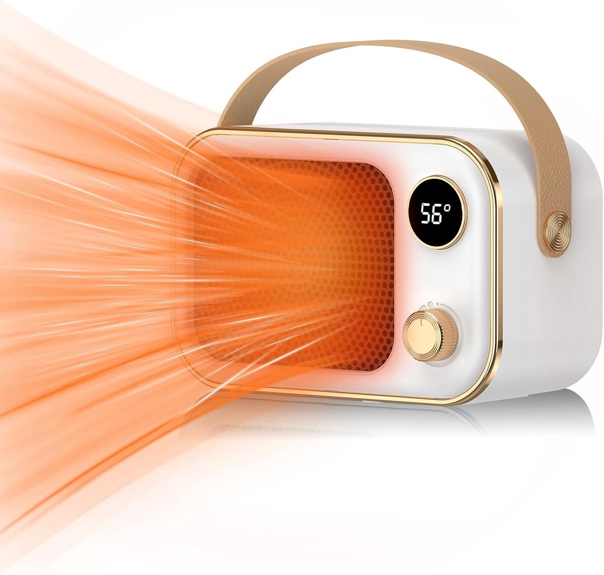 Elektrische PTC Kachel voor Binnen, Compacte Ruimteverwarmer met Temperatuurdisplay, Kleine Tafelkachel voor Bureau, Slaapkamer, Woonkamer en Kantoor, Draagbare Verwarming, Wit