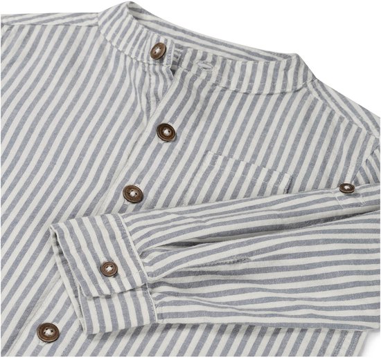Prénatal Blouse - Kinderkleding Jongens - Blouse Jongens - 80% katoen - 20% linnen - Dark Milky Blue - Maat 74