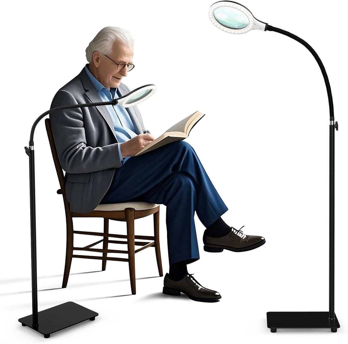Vergrootglas met licht en standaard, vergrootlamp met flexibele zwanenhals, dimbare vergrootglas met 54 stks LED-licht voor senioren lezen ambachtelijke close work