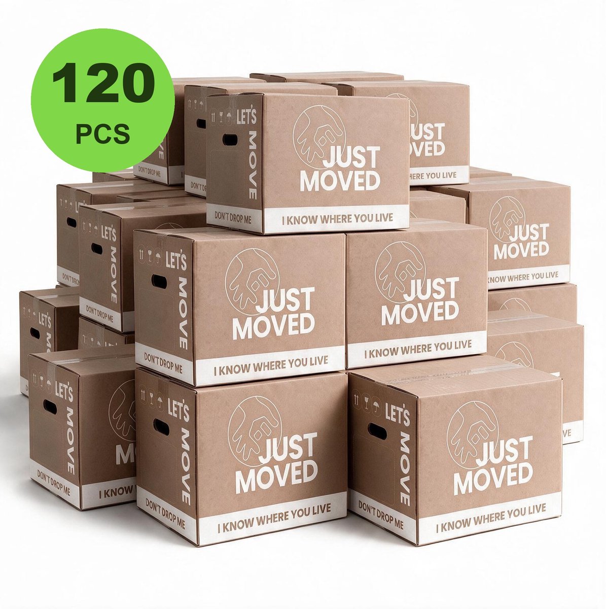 Verhuisdozen - 120 stuks - 60 Liter - Extra stevige Verhuisdoos - Dubbel golf karton - 50 kg draagvermogen - Met handgrepen