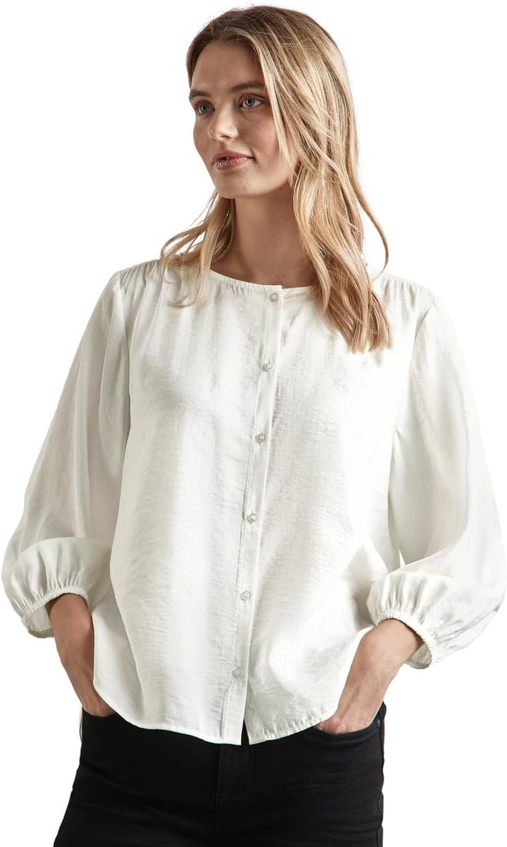 One A345200 dames Ronde hals blouse met knoopsluiting, effen