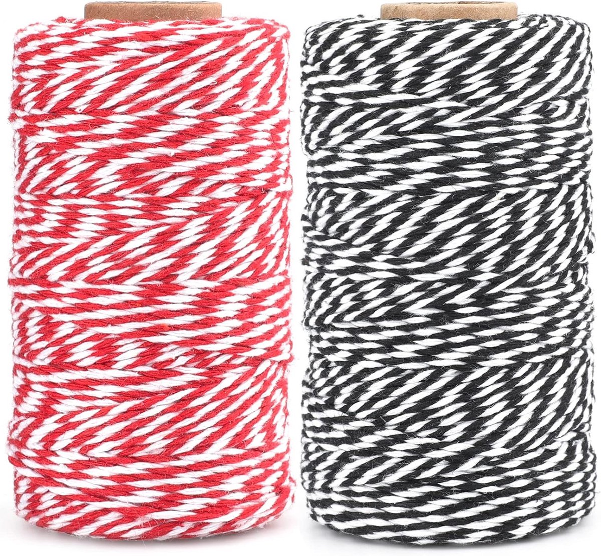 Zwart en Rood Katoenen Koord - 200 m Tweekleurig Kerstdecoratief, 2 mm Knutsel- en Decoratief Koord voor Adventskalender en Kerstcadeaus - Verpakt