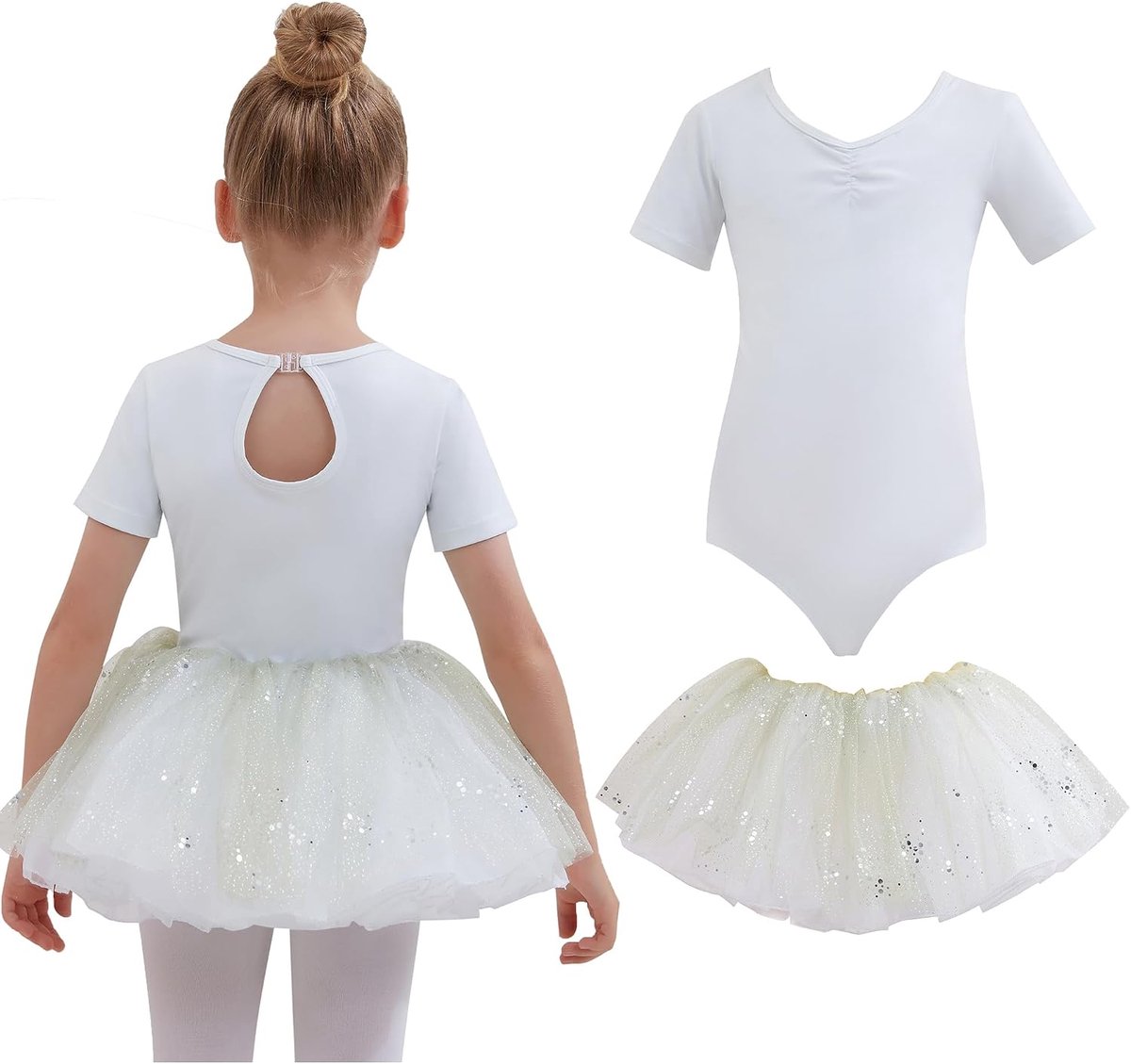 Balletjurk voor meisjes,katoen, balletjurk, dansjurk, danspakje met tutu, rok, korte mouwen, balletpak, balletoutfit, gymnastiek