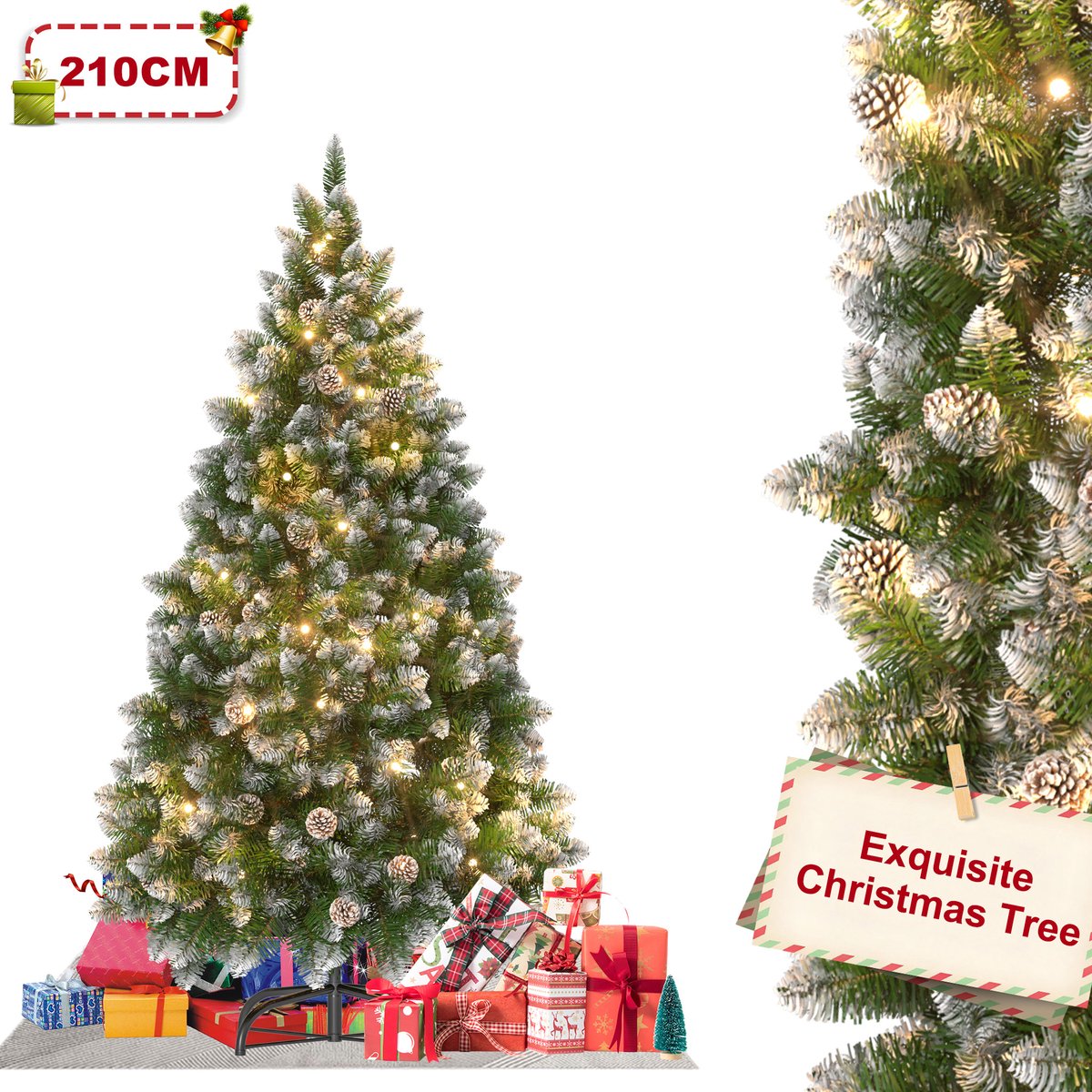 Automatische Kerstboom – 210cm Kunstkerstboom – warme LED-verlichting – met Sneeuweffect – Groene
