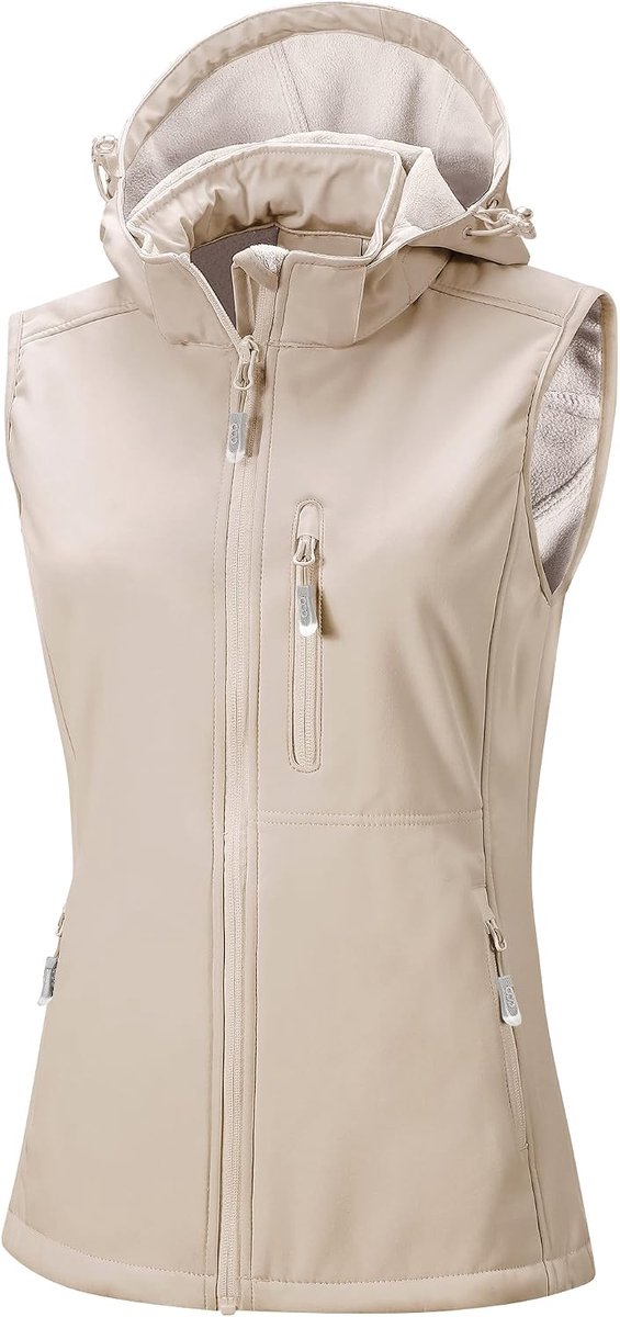33,000ft Softshellvest voor dames, met afneembare capuchon, fleece gevoerd, mouwloos, waterdicht, winddicht, sportvest met 5 zakken, voor paardrijden, hardlopen, wandelen