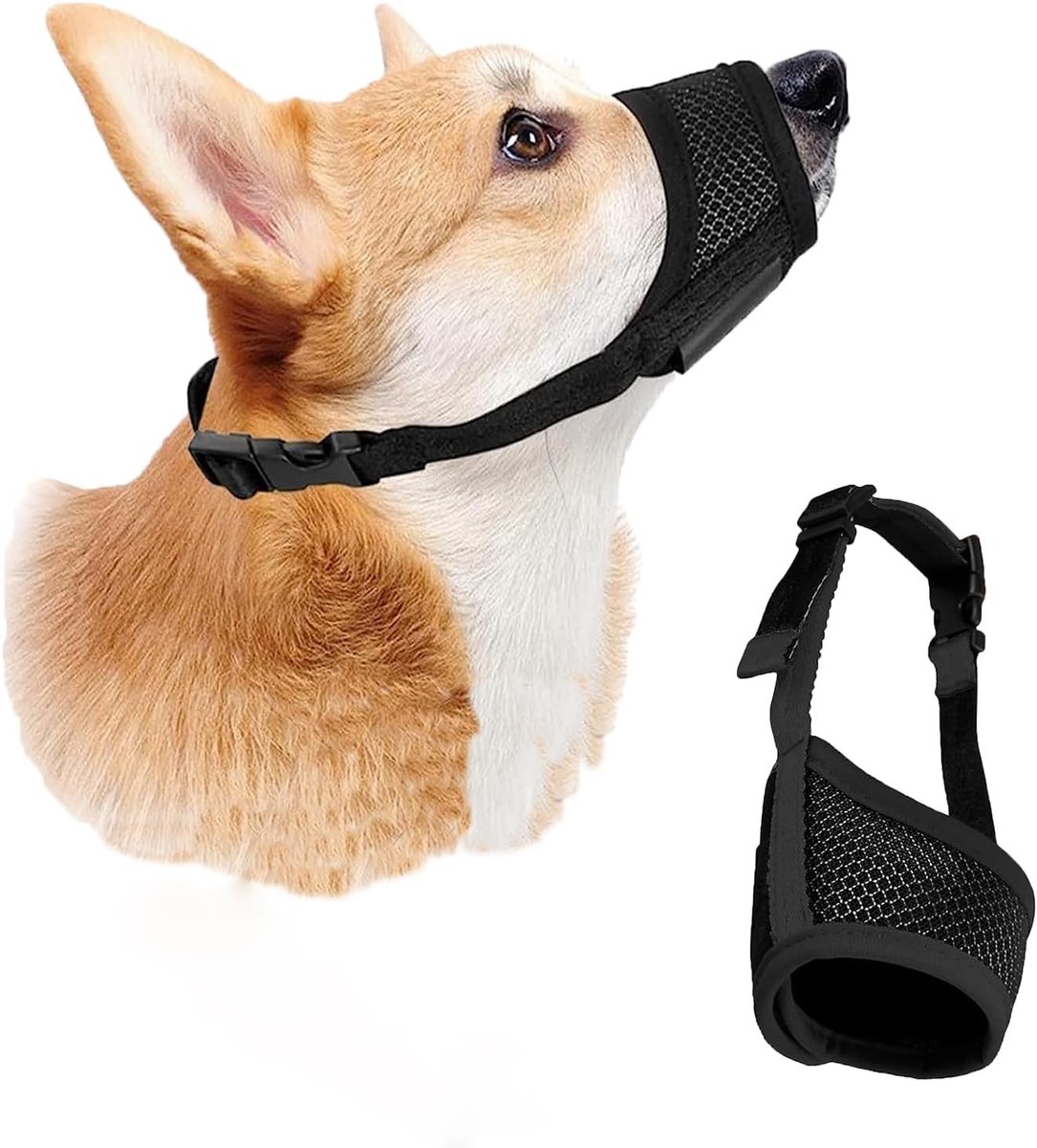 Muilkorf voor honden, grote muilkorf voor honden, voorkomt kauwen, knabbelen, blaffen en bijten, zacht weefsel, ademend, verstelbaar