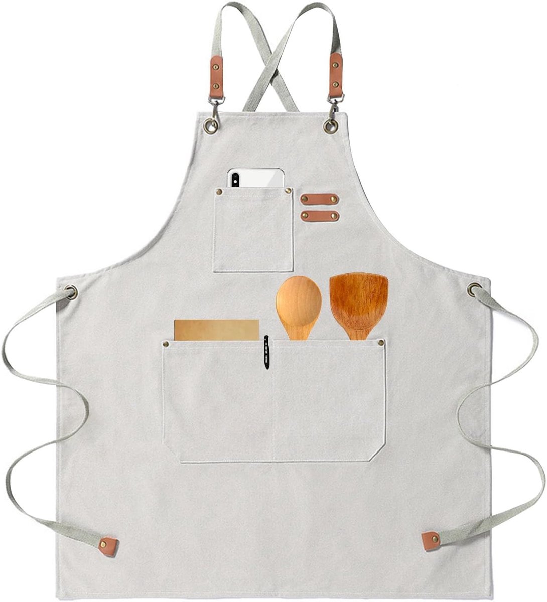 Barbecueschort voor heren, verstelbaar, werkschort voor dames, met 3 zakken, linnen schorten voor restaurant, bar, restaurant, schilderwerk