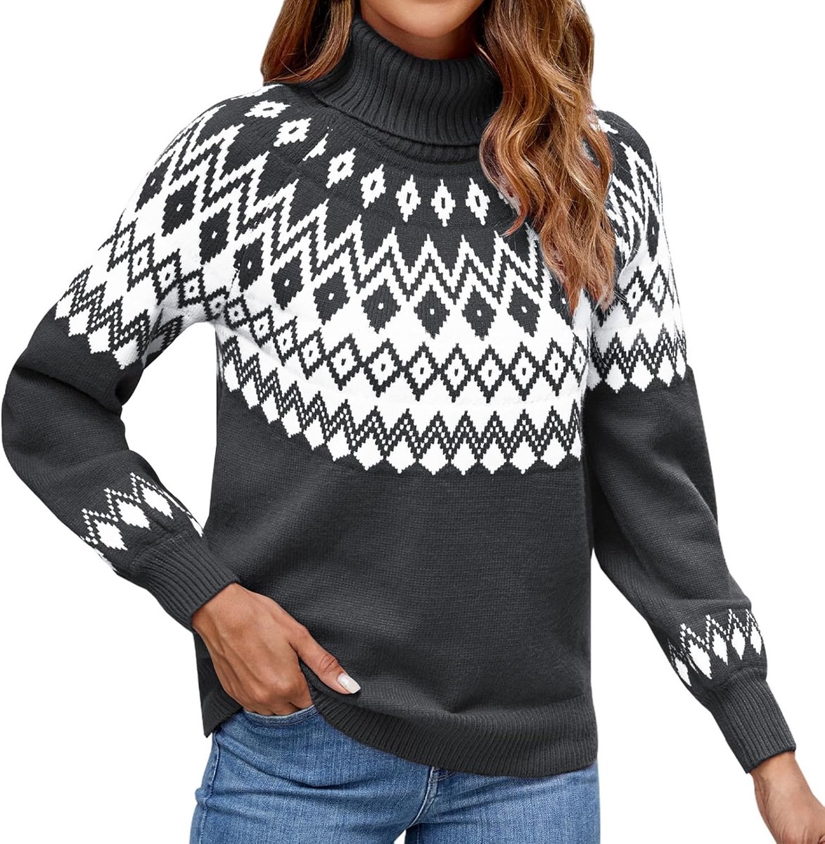 Damestrui met rolkraag voor dames, casual trui met lange mouwen, losse gebreide trui, bovenstuk, dames, kersttrui, casual, basic