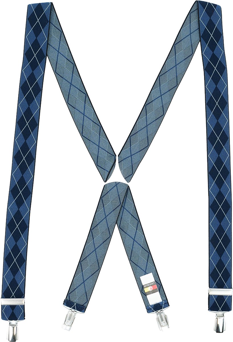 LINDENMANN heren bretels X-vorm - blauw geruit