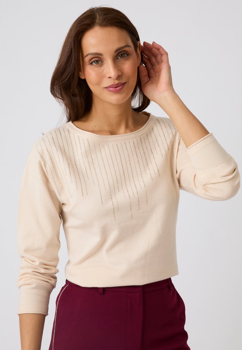 Damart - Pull met strass-steentjes - Dames - Beige - M