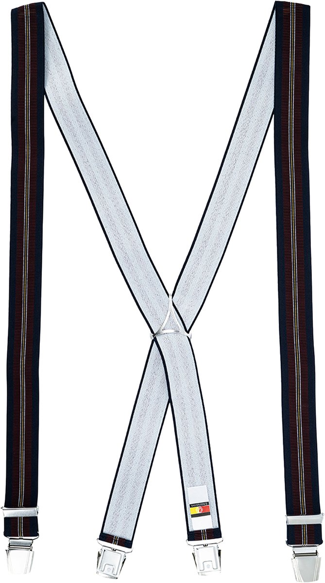 LINDENMANN heren bretels met extra sterke clips X-vorm - marine-bordeaux gestreept