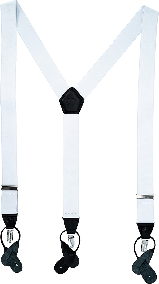 LINDENMANN heren bretels met clips en leren bandjes Y-vorm - wit