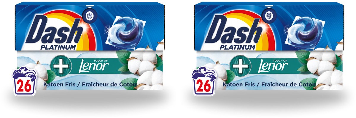 2 x Dash – Wasmiddelcapsules – 4in1 Pods Katoen Fris – 26 capsules - Bulkverpakking - 2 stuks