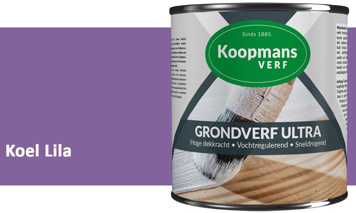 Koopmans Grondverf Ultra – Grondverf Hout & Metaal Binnen en Buiten – Vochtregulerende Primer – Hoge Dekking – Zijdeglans – Koel Lila – 375 ml
