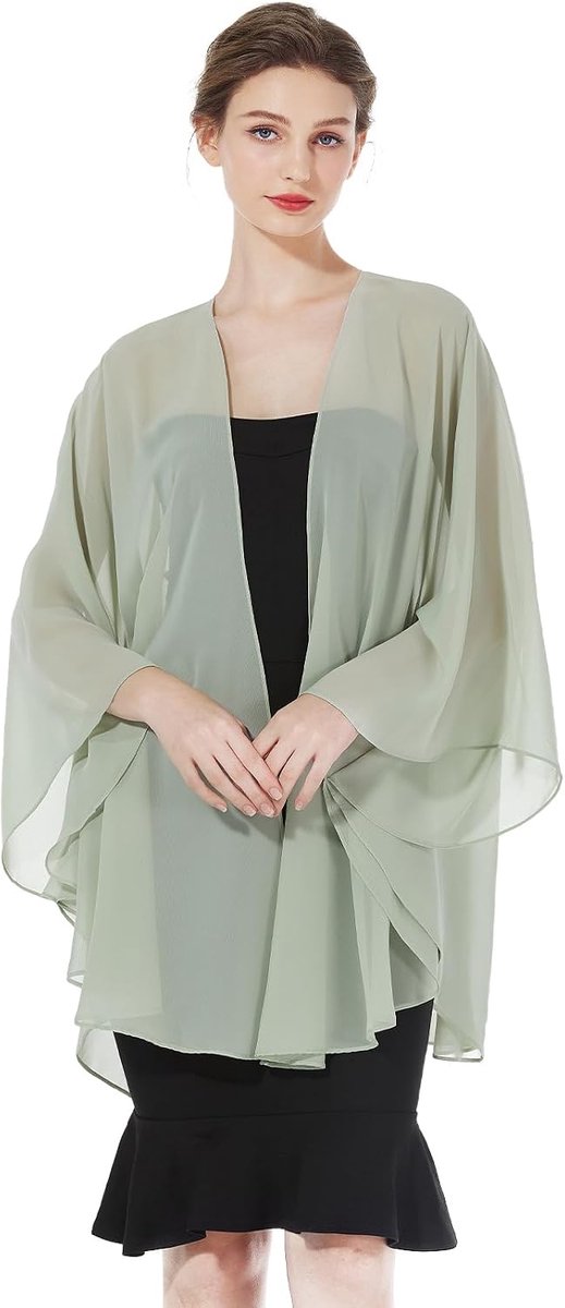 Chiffon Sjaal Stola Dames met Armgaten Elegant doorzichtig Poncho Cape voor Bruiloft Partij Bruidsjurk Avondjurk Baljurk Strandjurk