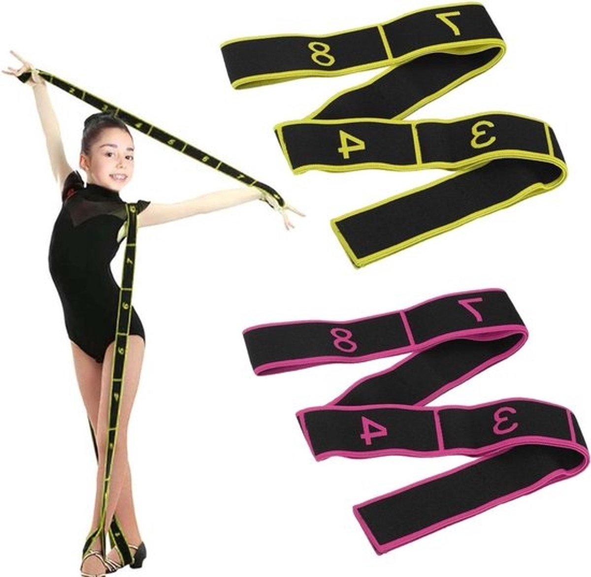 Yoga Stretching Strap - Stretch Band met 8 Loops - Schouderbeschermer voor Beginners en Gevorderden - Set van 2 voor Effectieve Stretchability - Yoga Training en Gymnastiek