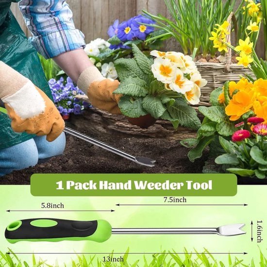 Handmatige onkruidjager - worteljager met handgreep - roestvrij staal - tuin onkruidsteker - graven tuinieren vork - onkruidkrabber - graven wieden vloeren. — afbeelding 3