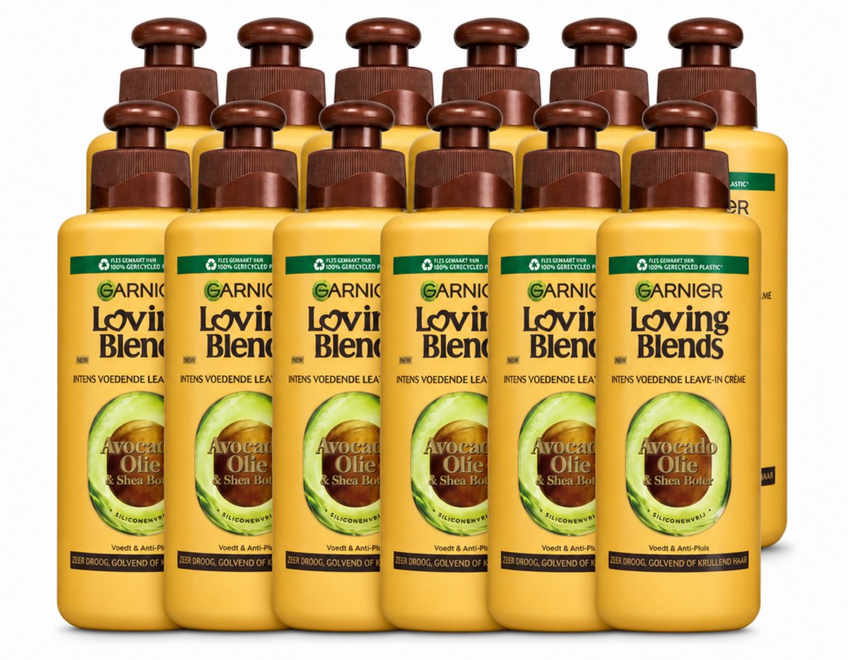 12 x Garnier - Loving Blends - Leave-In Crème - Avocado Olie & Shea Boter - Zeer Droog & Pluizig Haar - 200 ml - Voordeelverpakking - 12 stuks