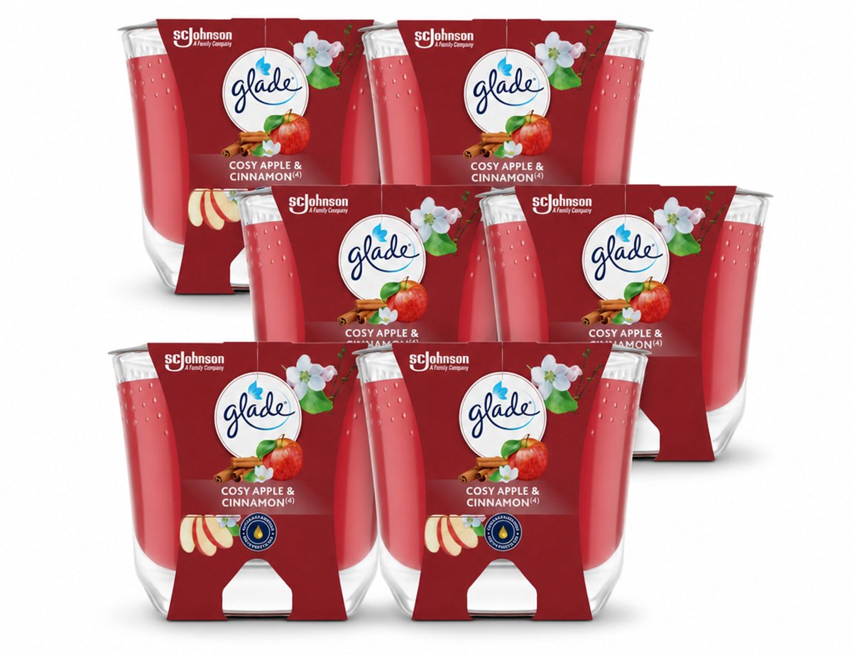 6 x Glade - Geurkaars Appel Kaneel - 100% Raapzaadwas - 204 g - Voordeelverpakking - 6 stuks