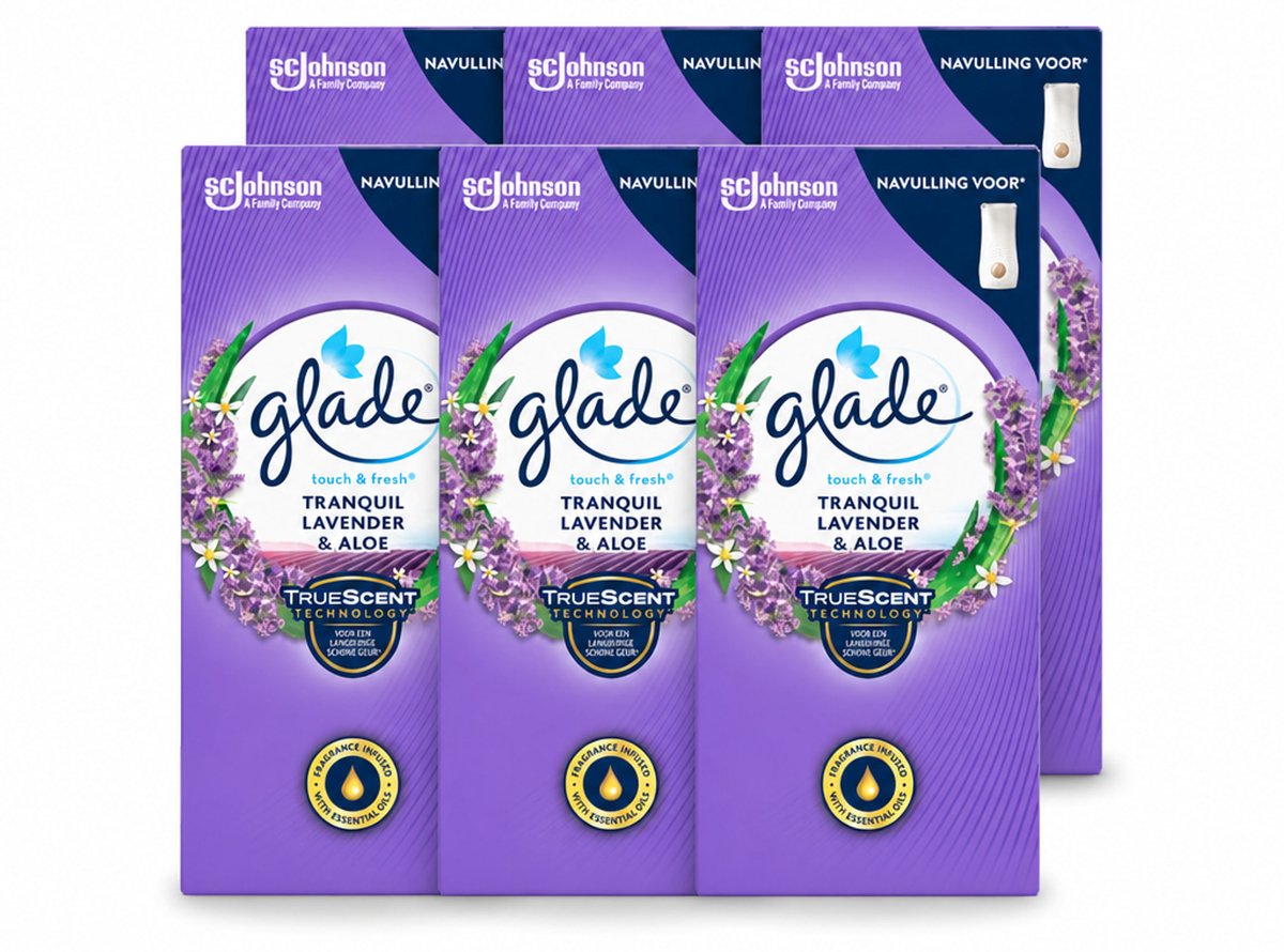 6 x Glade – Touch & Fresh Navulling – Tranquil Lavender & Aloe – 10 ml - Voordeelverpakking - 6 stuks