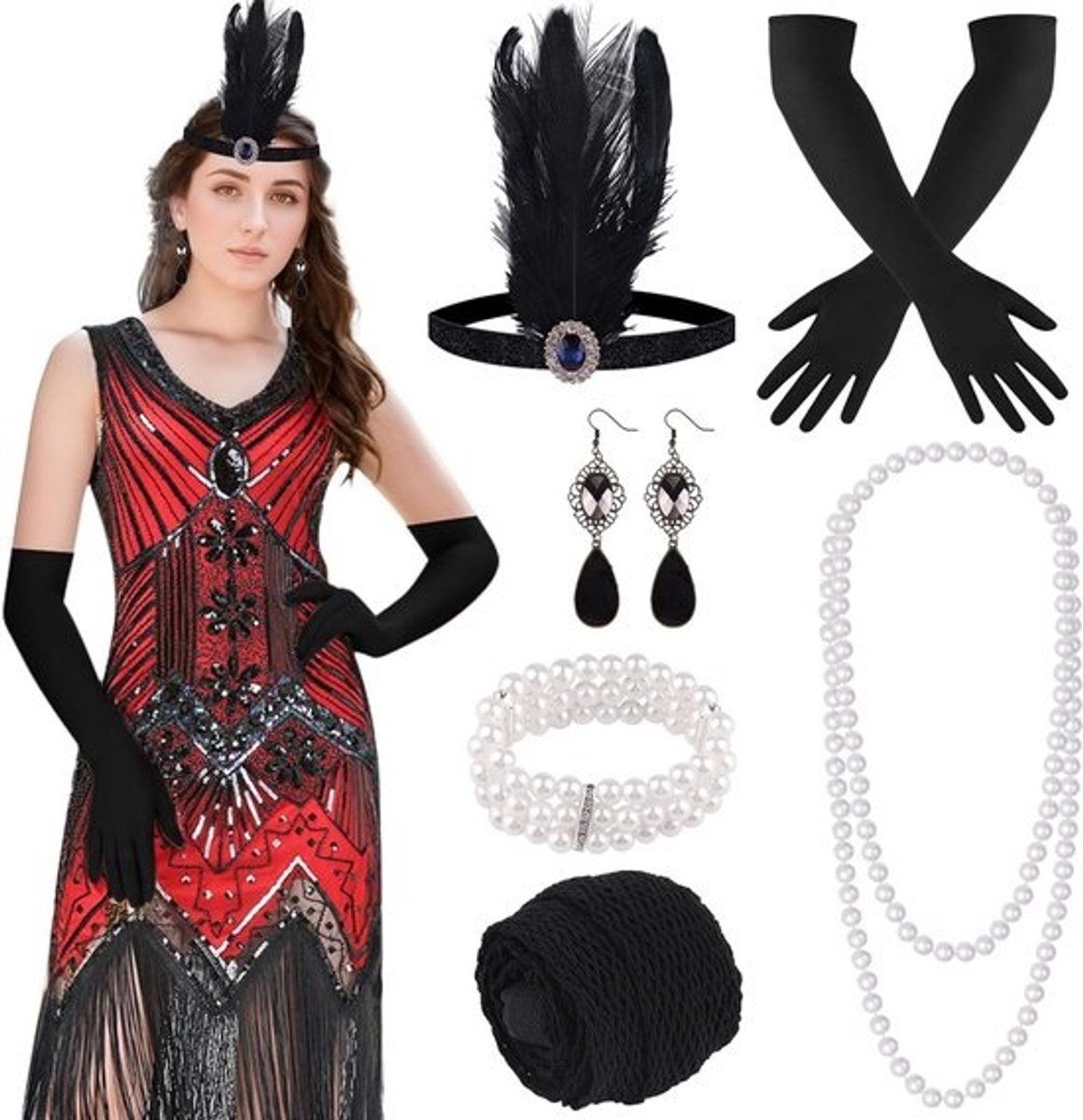 1920s Flapper Jurk met Franje en Pailletten voor Vrouwen - Gatsby Stijl, Roaring 20s Kostuums en Accessoires