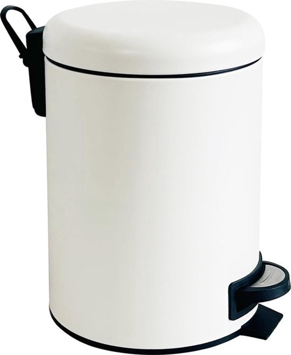 Cosmetica-emmer 5 liter roestvrij staal met softclosemechanisme en binnenemmer Adelar badkamer vuilnisemmer softclose afvalemmer wit