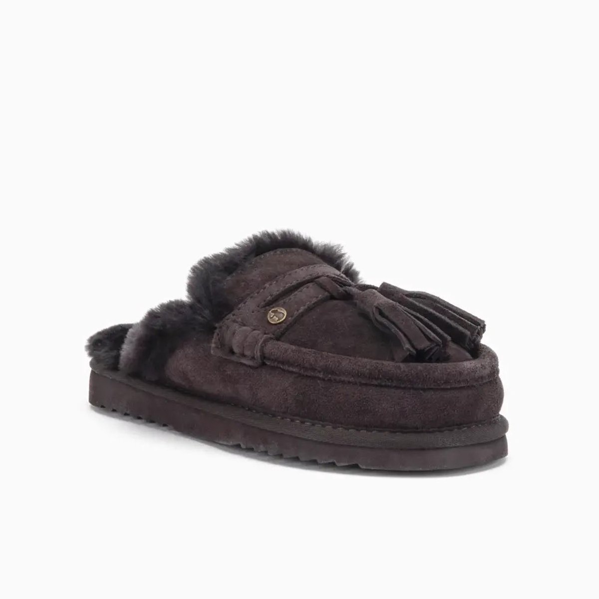 Warmbat Temora Suede tassels Dames Sloffen - Bruin