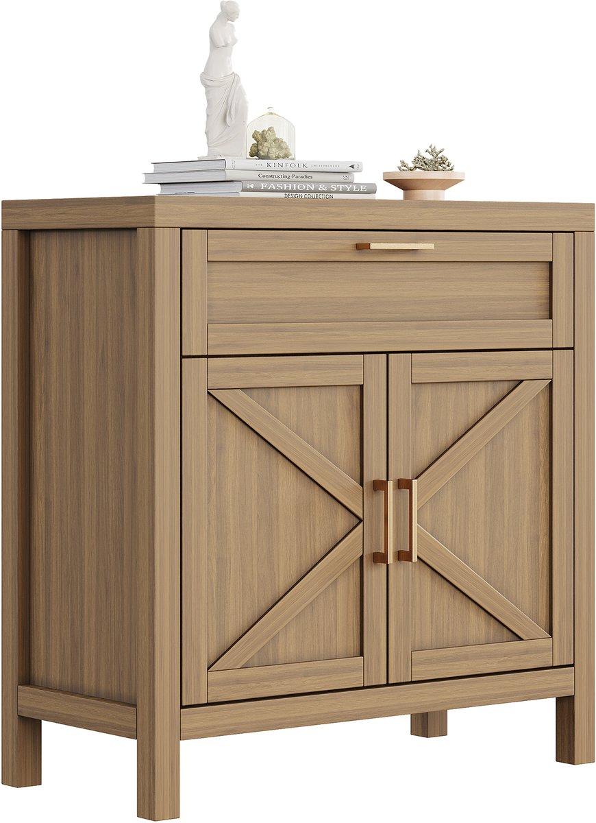 Triumpunpre Buffetkast - Dressoir Met 1 Lade En 2 Rot‑Look Deuren - Verstelbaar Binnenblad Met Zachte‑Sluit Scharnieren - Vrijstaande Opbergkast Voor Eetkamer, Keuken En Entree - Walnoot