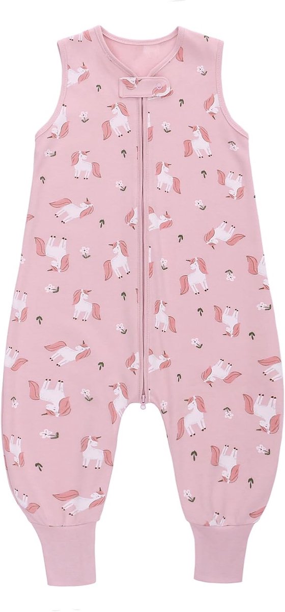 Baby Schlummersack Babyslaapzak met voeten, zomer, 0,5 TOG-waarde (isolatie), 100% katoen, kinderslaapzak voor jongens en meisjes, Roze - pony, S/6-18 mesi