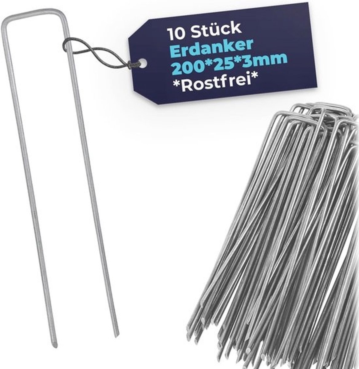 Stabiele Grondankers voor Onkruidvlies en Tuinvlies - 10 stuks - 200 x 2.5 mm - Ø 3 mm