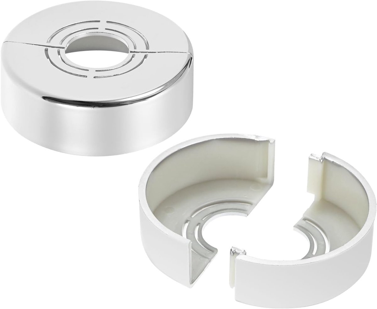 2-pack snijbare muur splitflens, voor 0,8/1/1,2 inch (20/25/32 mm) OD buis ABS rozet plaat ronde sanitair afdekplaten voor waterpijp/kraan [20 mm hoogte, zilverkleur]