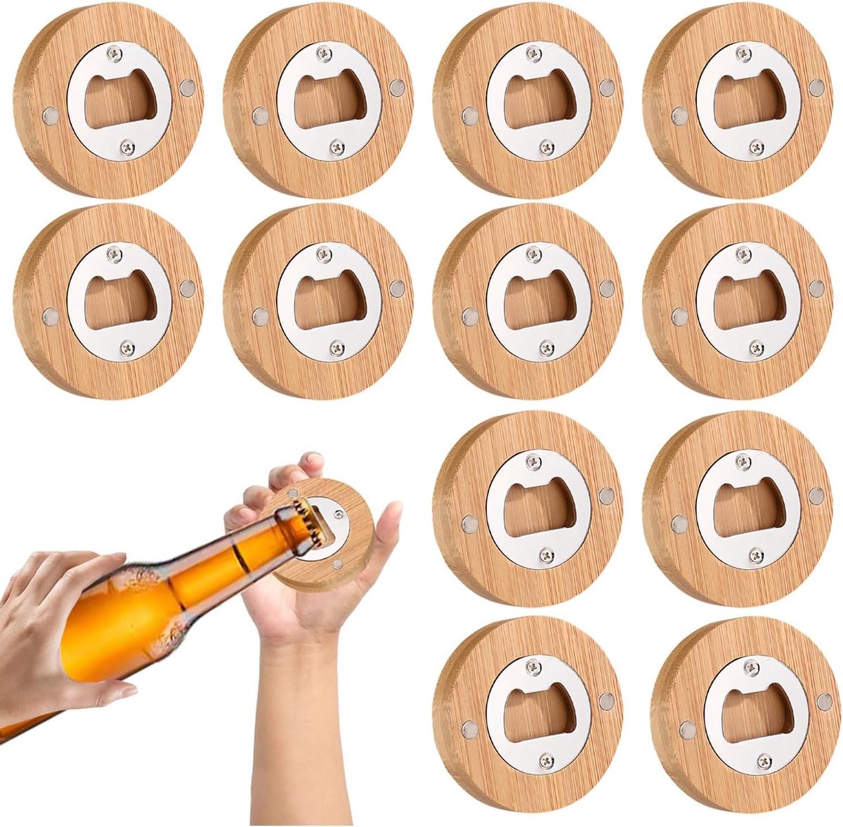 Flesopeners, bieropener, blikopener, magnetische flesopener, houten flesopener, set, verdikt en niet breekbaar