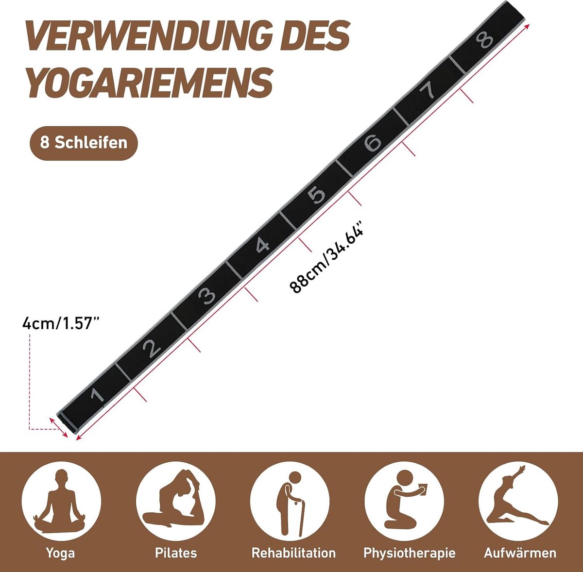 8 lussen yogariem, stretchband, yogariem, gymnastiekband, elastisch, stretchband voor yoga, pilates, gymnastiek, rekoefeningen