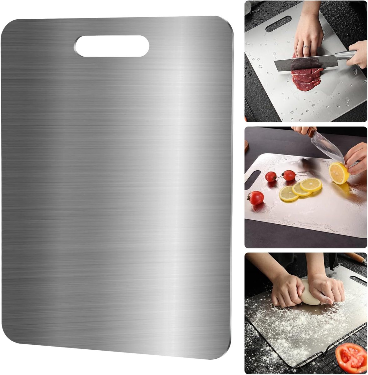 Cuttermes van roestvrij staal, snijplank van roestvrij staal voor de keuken, superieure hygiëne, duurzaamheid, dubbelzijdig titanium in medische kwaliteit, vrij van verontreinigingen (29 x 20 cm)