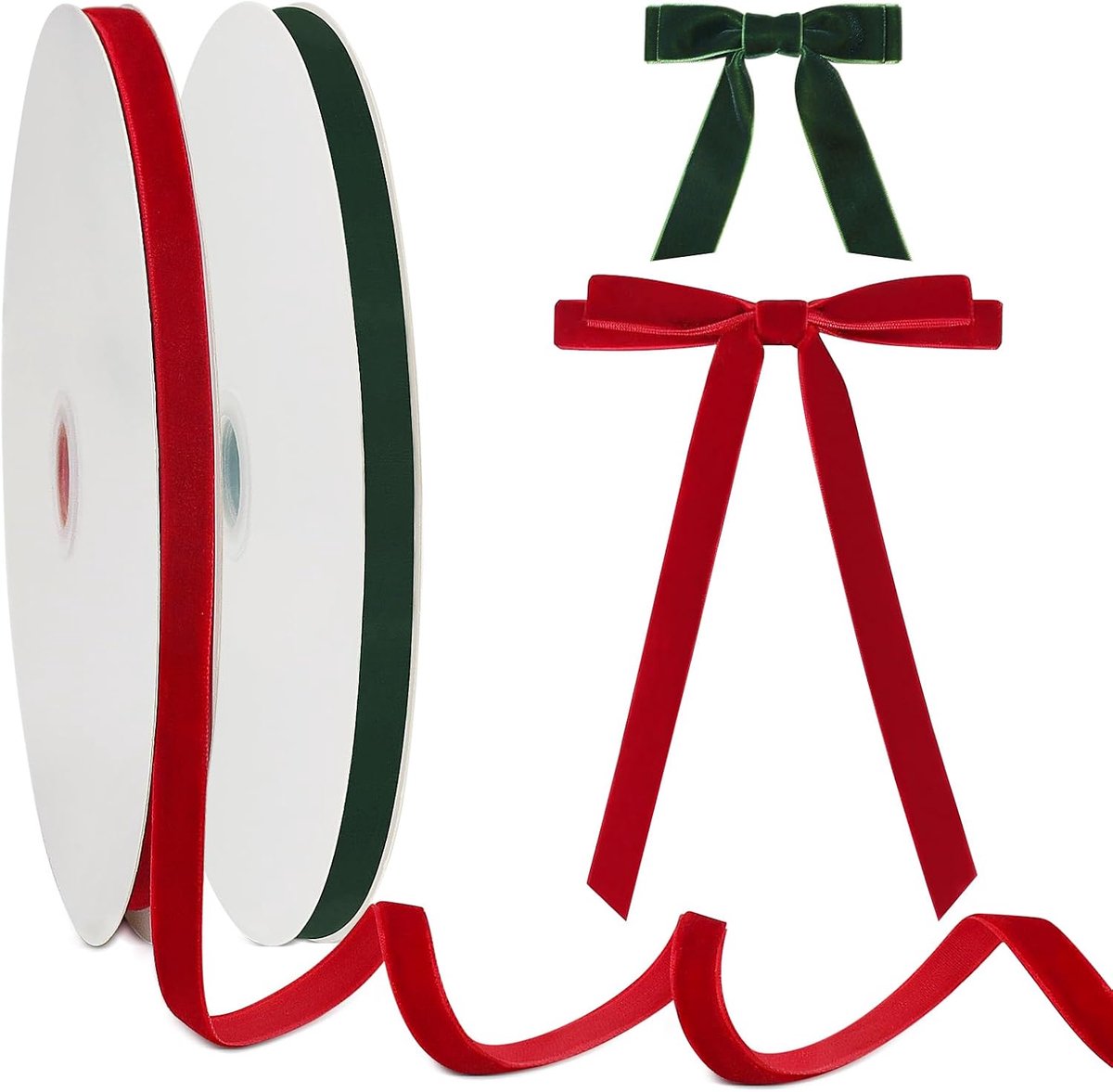 She 25 yards Fluwelen lint, rood groen fluwelen lint voor kerststrikken, cadeaulint voor Kerstmis, decoratieband voor strikken, kerstboom, kerstdecoratie, verjaardag, 2 stuks