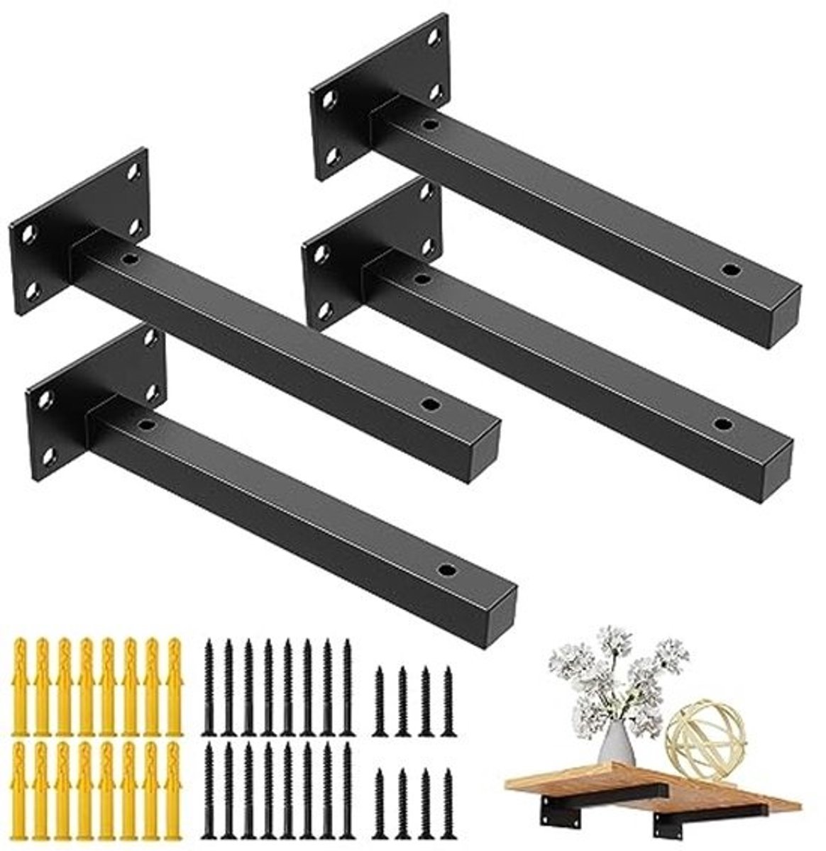 Wanddragers voor Plankondersteuning - 4 Stuks Zware Last Steun - Zwart Roestvrij Staal - Draagvermogen 30 kg