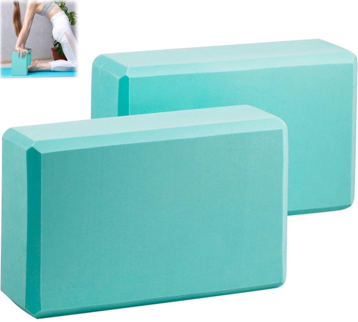 2 stuks - yogablok - yoga blok - schuimblok - Fitnessblokken - dichtheid eva - 23*15*7,5cm - 120g - yoga, pilates, dans, fitness, beginners - turquoise