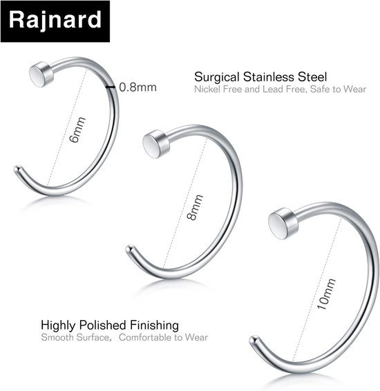 Neusring nep neus piercing nep neus stud chirurgisch staal nep helix tragus oorbellen nep nep piercing geen piercing sieraden voor vrouwen mannen — afbeelding 3