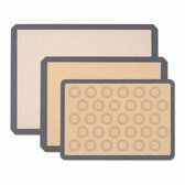 ZYLARO Siliconen Bakmat Set 3 Stuks – Macaronmat met 30 Cirkels – Deegmat & Ovenmat – 60 x 40 cm en 42 x 29,5 cm – Herbruikbaar – Hittebestendig tot 250°C – Vaatwasserbestendig – Grijs