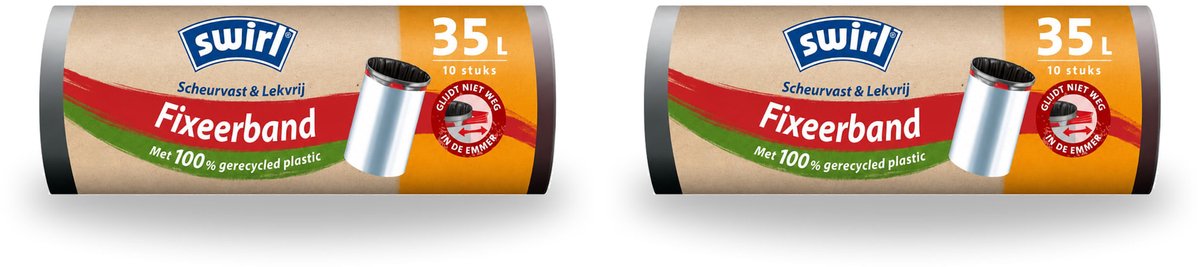 2 x Swirl – Pedaalemmerzakken – 35 L – Fixeerband – 10 zakken - Bulkverpakking - 2 stuks