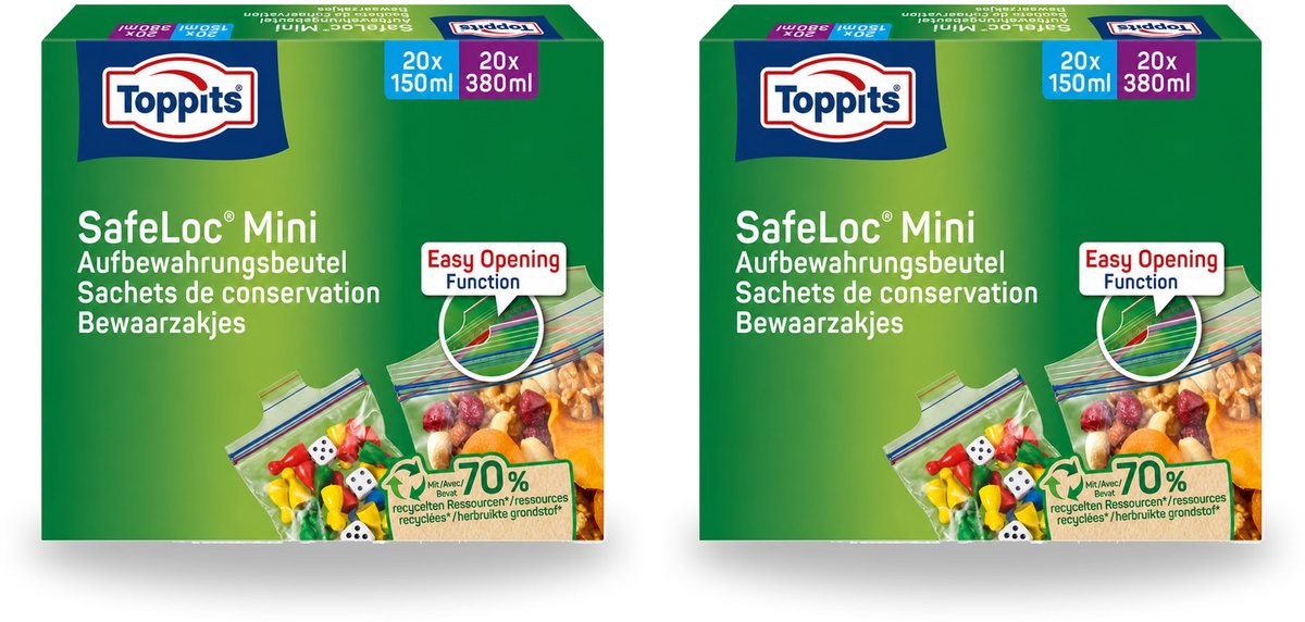 2 x Toppits – Safeloc Mini Zip-Zakjes – 40 Zakjes - Voordeelverpakking - 2 stuks