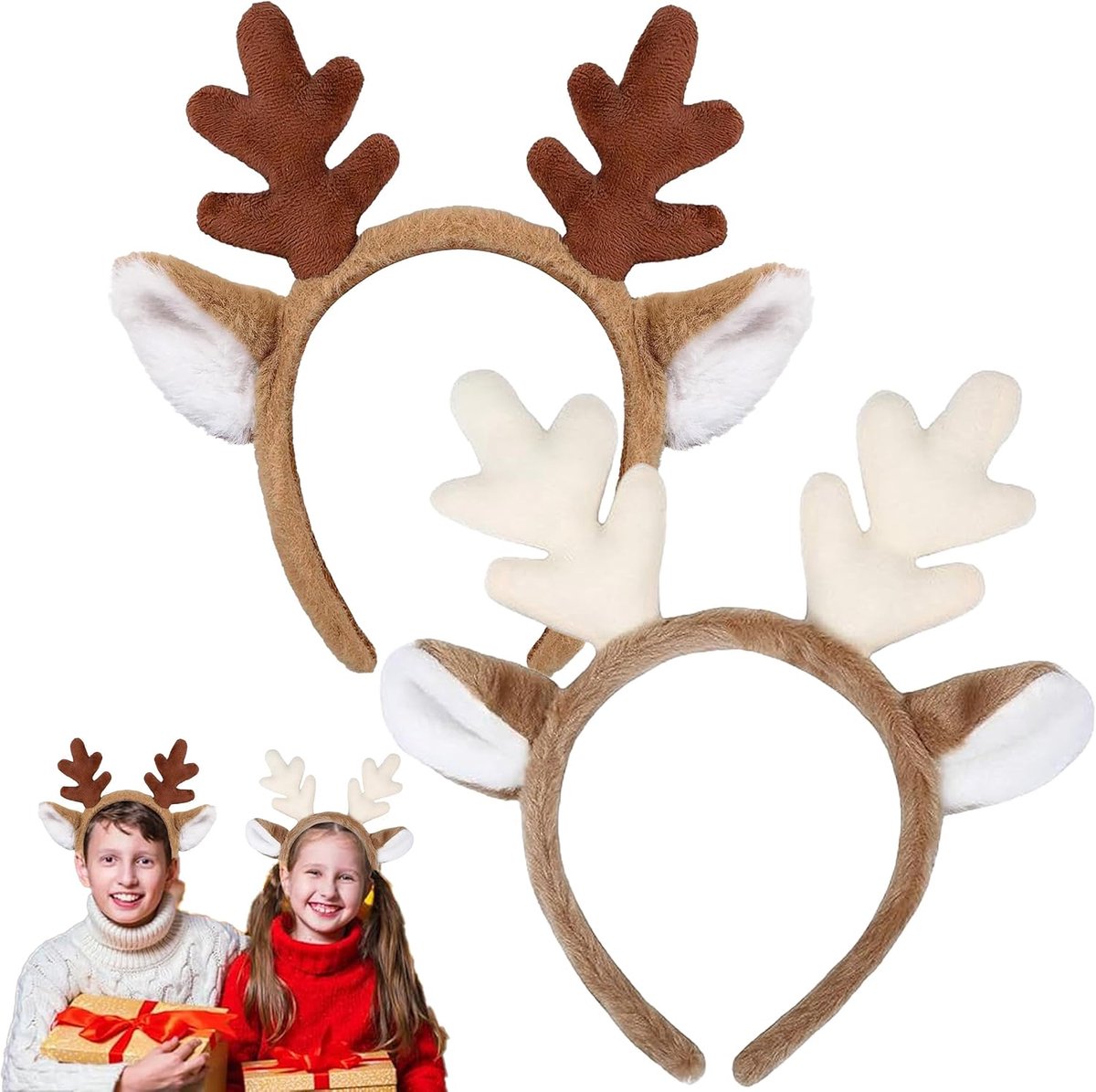Rendierhaarband voor Kerstmis, 2 stuks, rendiergewei, schattige hoofdtooi voor kinderen, volwassenen, themafeest, Kerstmis, rollenspel