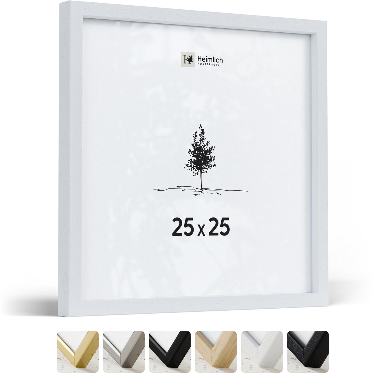 Heimlich Fotolijst 25x25 cm - Posterlijst Massief Hout Wit - Wandhangend - Onbreekbaar Kunststof Glas