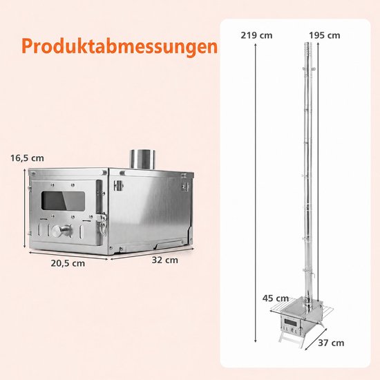 COSTWAY Draagbare Houtkachel 219 cm RVS van costway — afbeelding 5